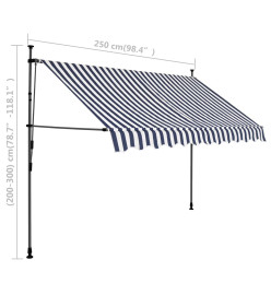 Auvent manuel rétractable avec LED 250 cm Bleu et blanc