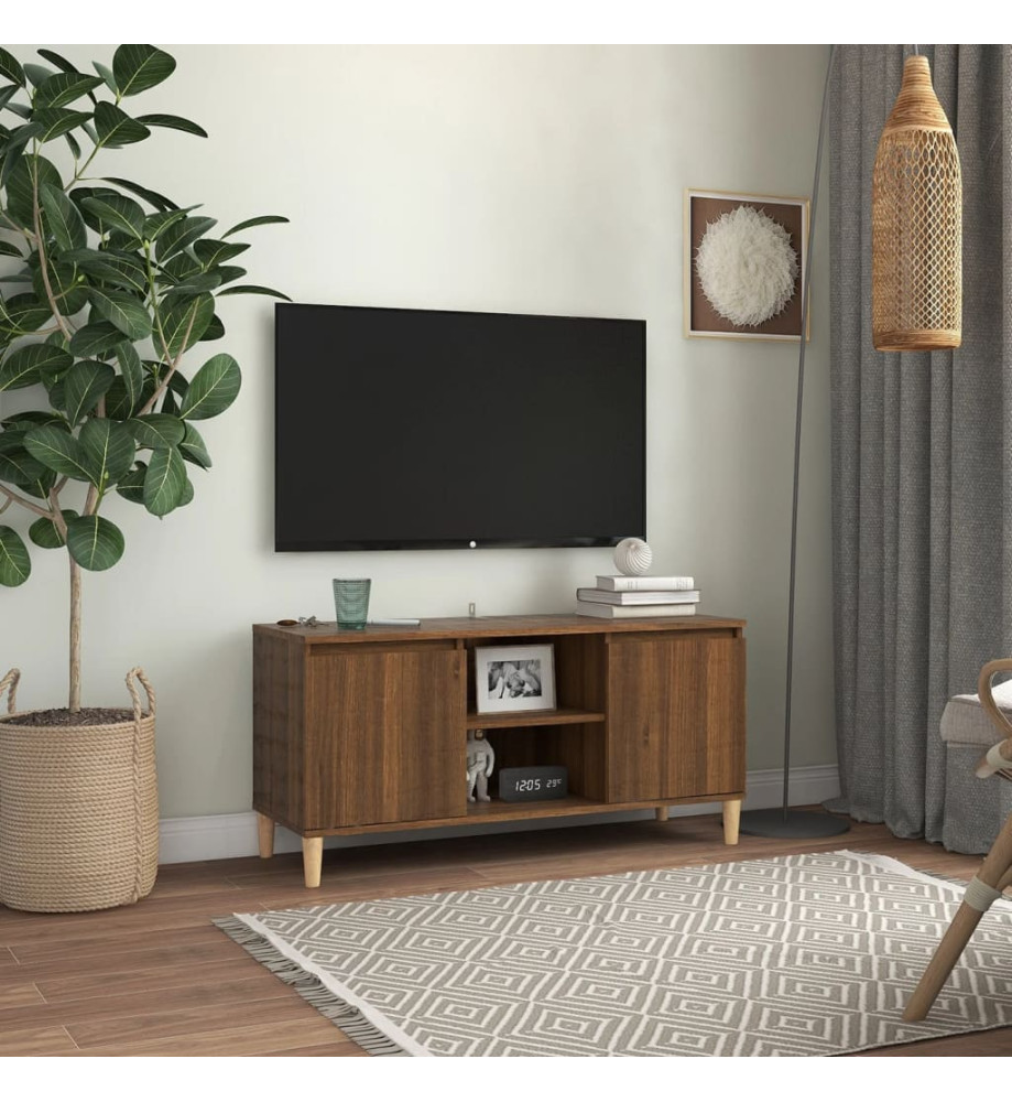 Meuble TV avec pieds en bois massif Chêne marron 103,5x35x50 cm