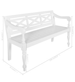 Banc Batavia 136 cm Bois d'acajou massif Blanc