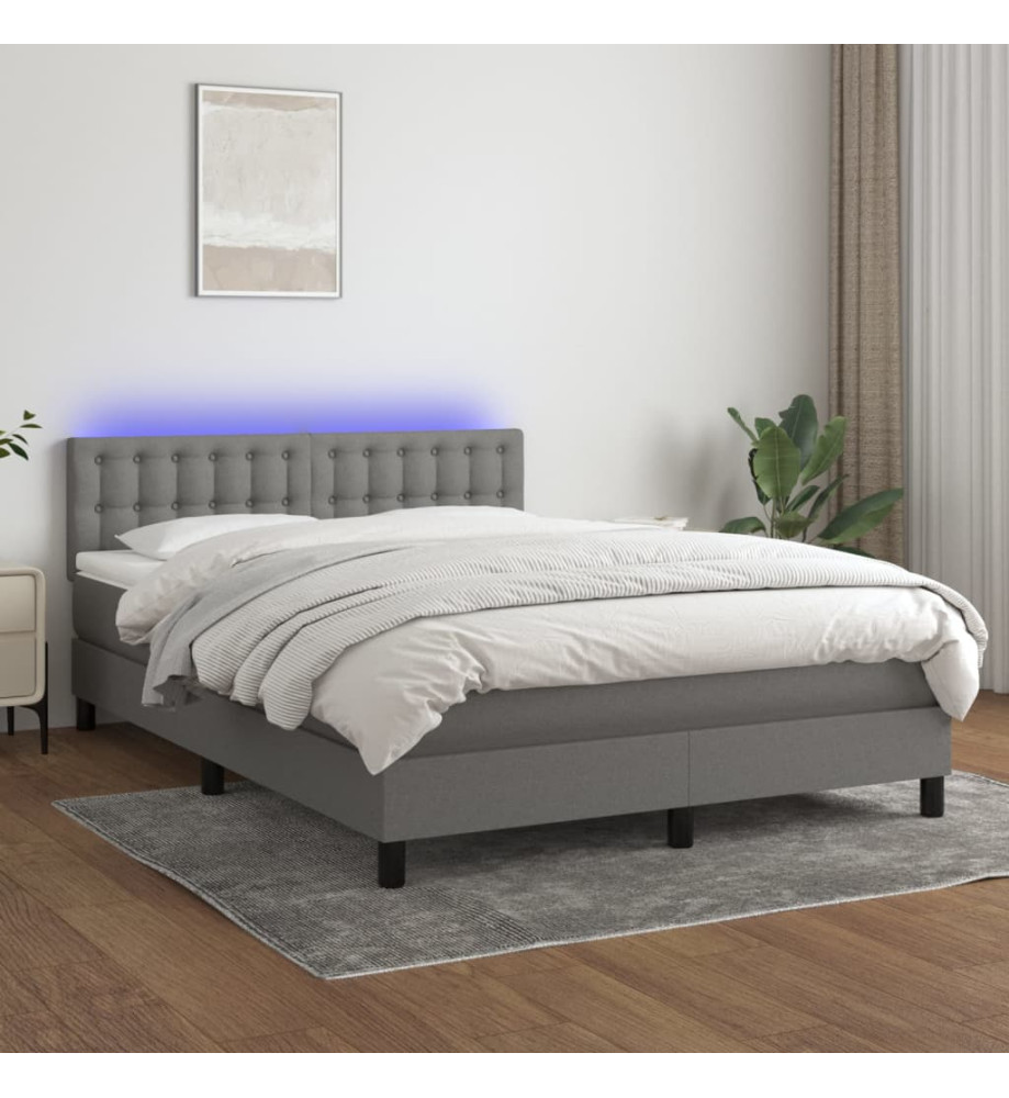 Sommier tapissier et matelas et LED Gris foncé 140x190 cm Tissu Sommier tapissier et matelas et LED Gris foncé 140x190 cm Tissu