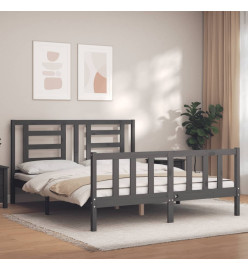 Cadre de lit avec tête de lit gris 160x200 cm bois massif