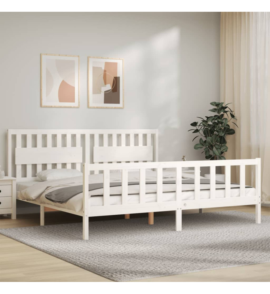 Cadre de lit avec tête de lit blanc 200x200 cm bois massif Cadre de lit avec tête de lit blanc 200x200 cm bois massif