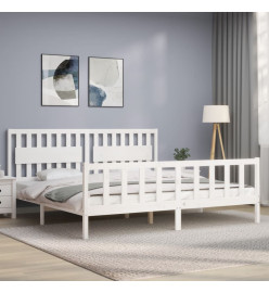 Cadre de lit avec tête de lit blanc 200x200 cm bois massif