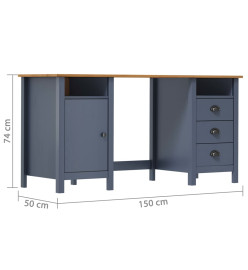 Bureau Hill Gris 150x50x74 cm Bois de pin solide