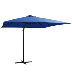 Parasol déporté avec LED et mât en acier 250x250 cm Bleu azuré