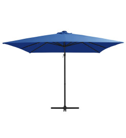 Parasol déporté avec LED et mât en acier 250x250 cm Bleu azuré