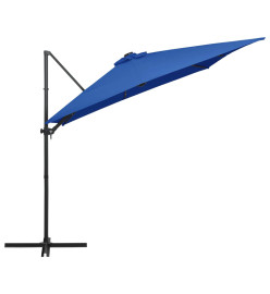 Parasol déporté avec LED et mât en acier 250x250 cm Bleu azuré