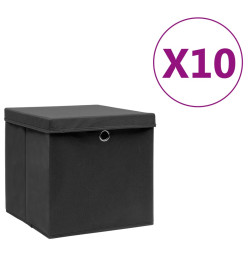 Boîtes de rangement avec couvercles 10 pcs 28x28x28 cm Noir