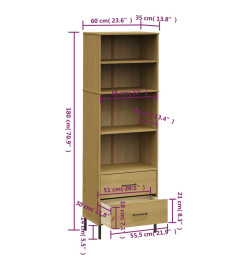 Bibliothèque à 2 tiroirs Marron 60x35x180 cm Bois massif OSLO