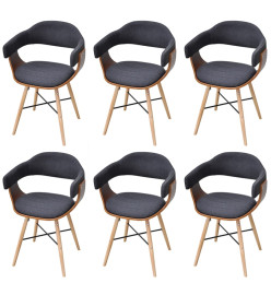 Chaises à manger lot de 6 gris foncé bois courbé et tissu