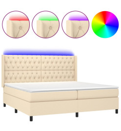 Sommier tapissier et matelas et LED Crème 200x200 cm Tissu