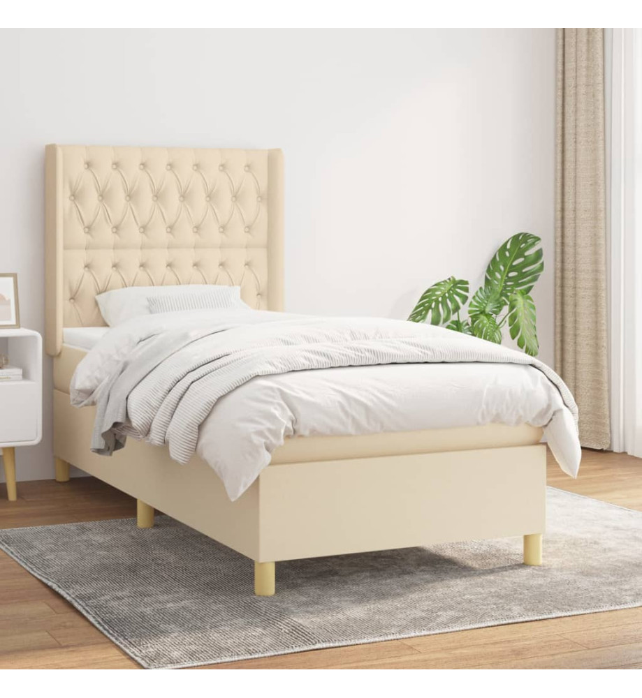 Lit à sommier tapissier avec matelas Crème 100x200 cm Tissu Lit à sommier tapissier avec matelas Crème 100x200 cm Tissu