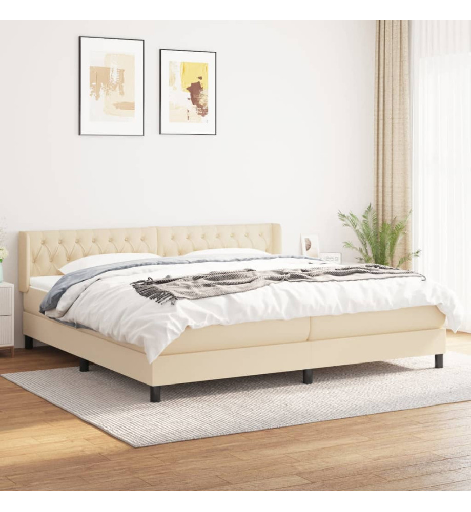 Lit à sommier tapissier avec matelas Crème 200x200 cm Tissu Lit à sommier tapissier avec matelas Crème 200x200 cm Tissu