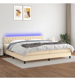 Sommier tapissier et matelas et LED Crème 200x200 cm Tissu