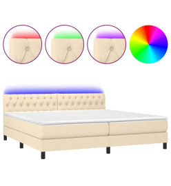Sommier tapissier et matelas et LED Crème 200x200 cm Tissu
