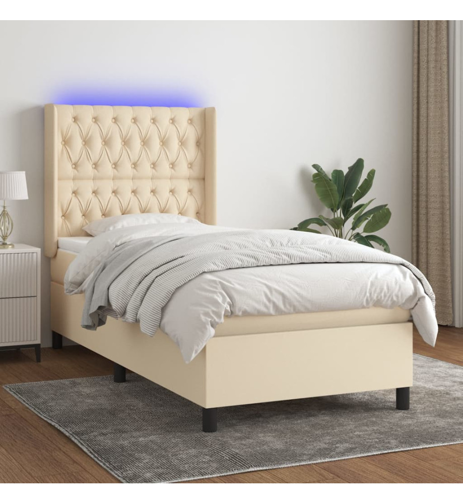 Sommier tapissier avec matelas et LED Crème 100x200 cm Tissu Sommier tapissier avec matelas et LED Crème 100x200 cm Tissu