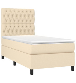 Sommier tapissier avec matelas et LED Crème 100x200 cm Tissu