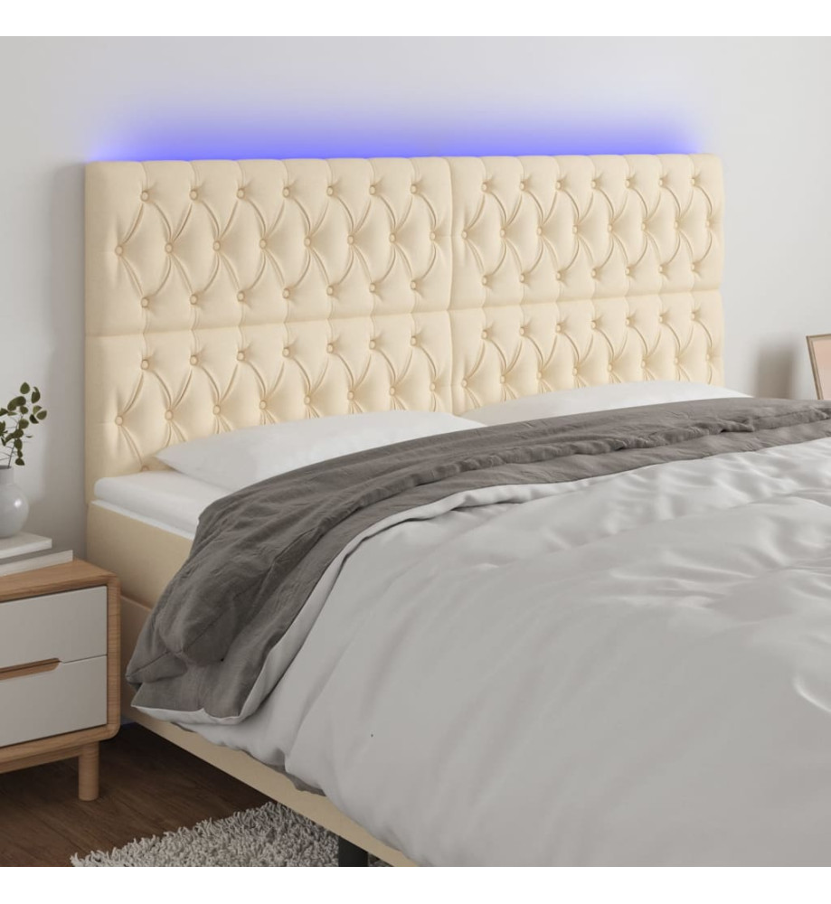 Tête de lit à LED Crème 200x7x118/128 cm Tissu Tête de lit à LED Crème 200x7x118/128 cm Tissu