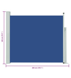 Auvent latéral rétractable de patio 100x300 cm Bleu