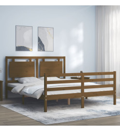 Cadre de lit avec tête de lit marron miel 160x200cm bois massif