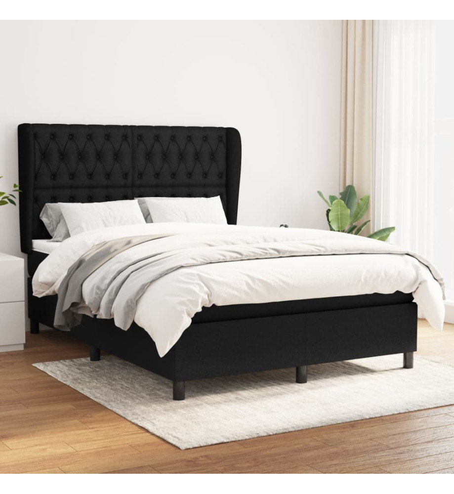 Lit à sommier tapissier avec matelas Noir 140x190 cm Tissu Lit à sommier tapissier avec matelas Noir 140x190 cm Tissu