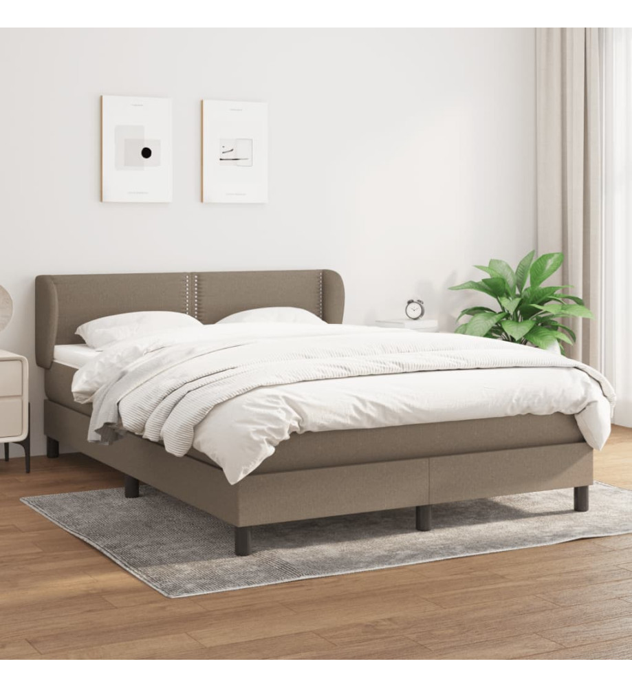 Lit à sommier tapissier avec matelas Taupe 140x200 cm Tissu Lit à sommier tapissier avec matelas Taupe 140x200 cm Tissu