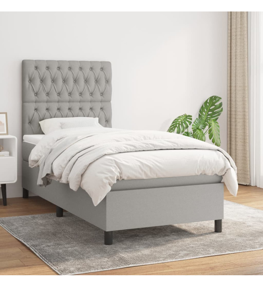 Lit à sommier tapissier avec matelas Gris clair 100x200cm Tissu Lit à sommier tapissier avec matelas Gris clair 100x200cm Tissu