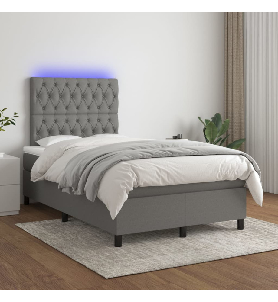 Sommier tapissier et matelas et LED Gris foncé 120x200 cm Tissu Sommier tapissier et matelas et LED Gris foncé 120x200 cm Tissu