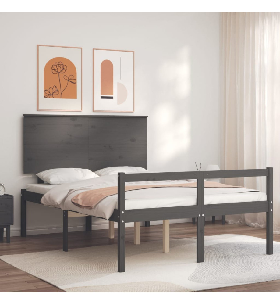 Cadre de lit avec tête de lit gris 140x200 cm bois massif Cadre de lit avec tête de lit gris 140x200 cm bois massif
