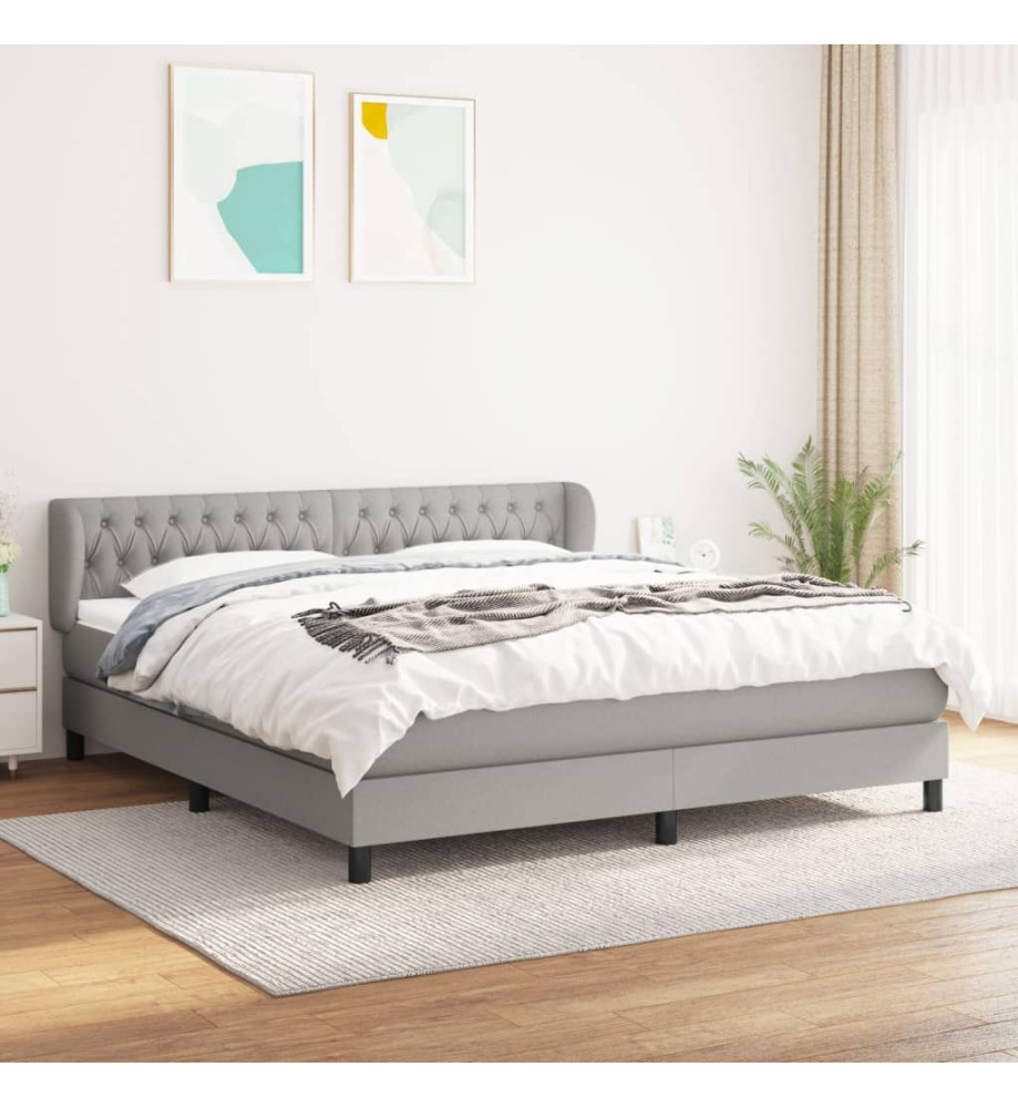 Lit à sommier tapissier avec matelas Gris clair 180x200cm Tissu Lit à sommier tapissier avec matelas Gris clair 180x200cm Tissu