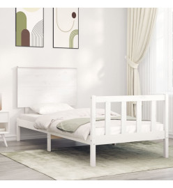 Cadre de lit avec tête de lit blanc 90x200 cm bois massif