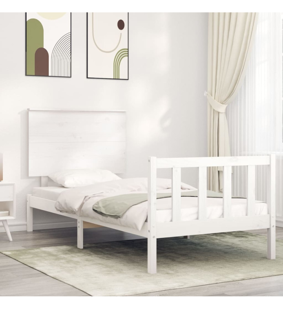 Cadre de lit avec tête de lit blanc 90x200 cm bois massif Cadre de lit avec tête de lit blanc 90x200 cm bois massif
