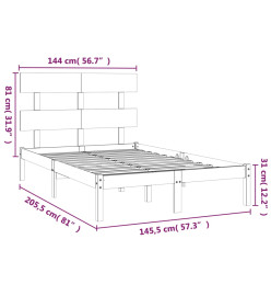 Cadre de lit Gris Bois massif 140x200 cm