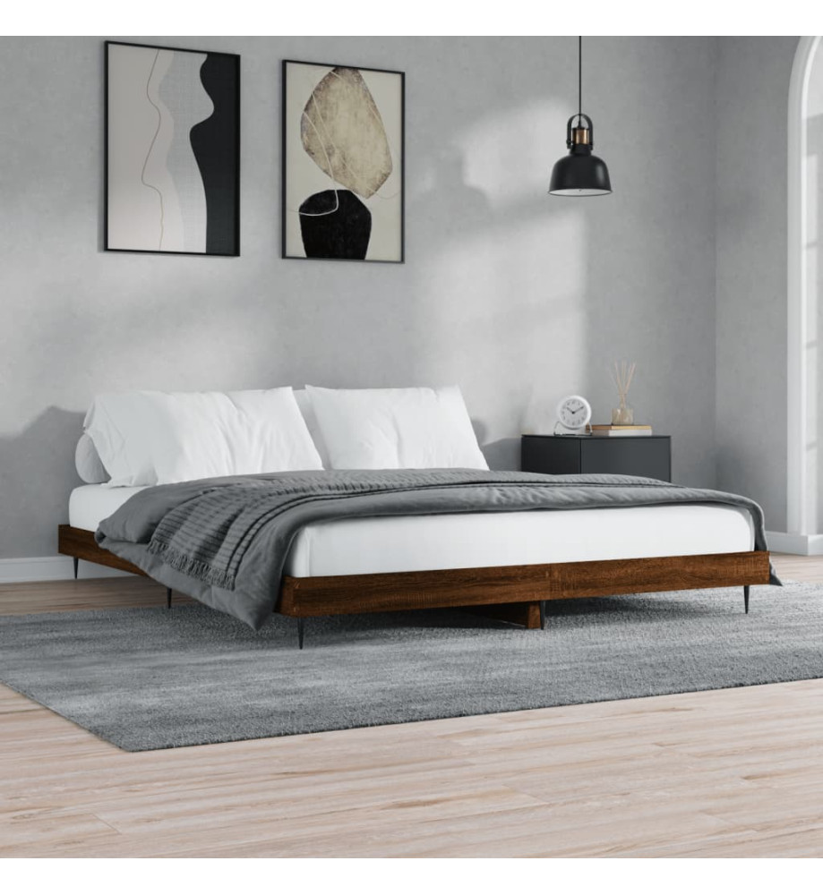 Cadre de lit chêne marron 160x200 cm bois d'ingénierie Cadre de lit chêne marron 160x200 cm bois d'ingénierie