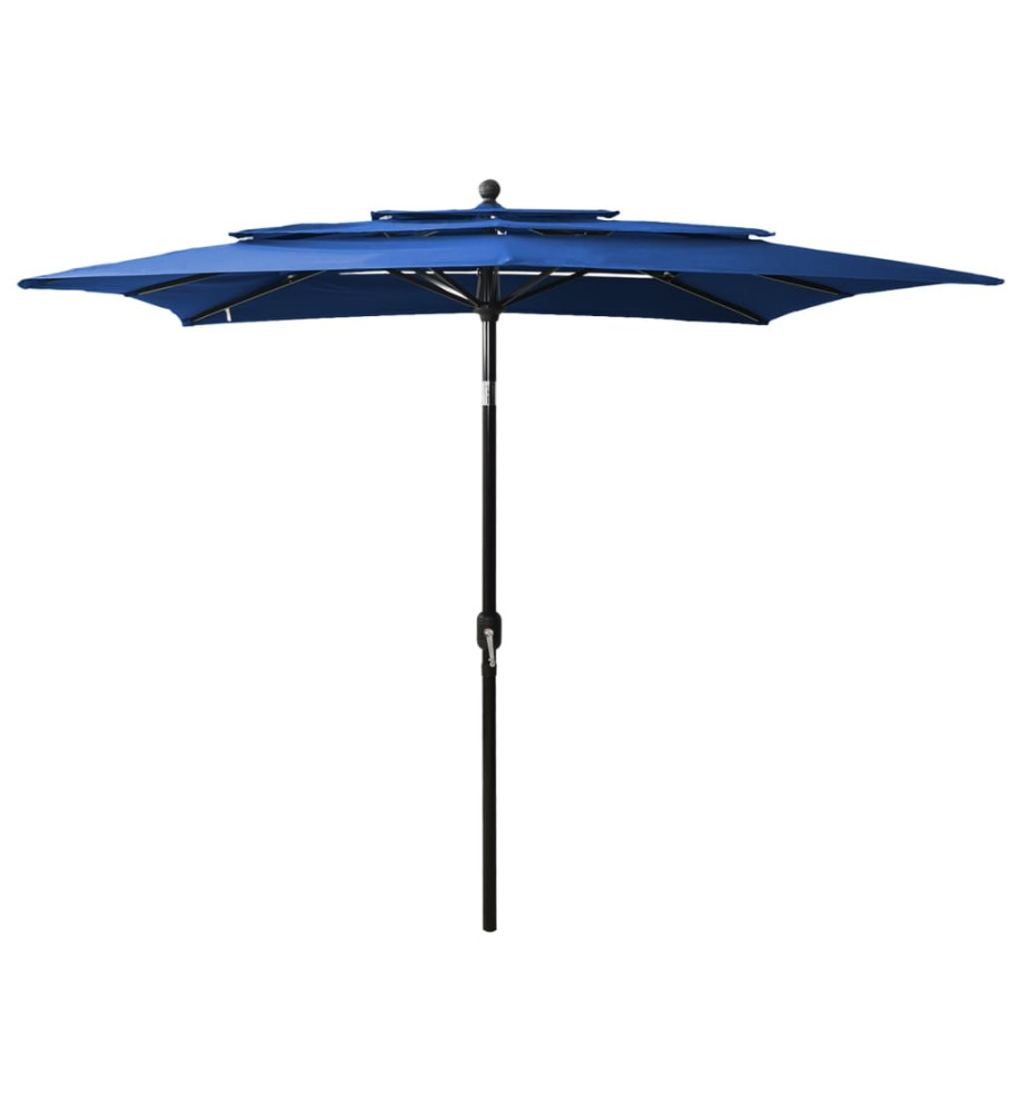 Parasol à 3 niveaux avec mât en aluminium Bleu azuré 2,5x2,5 m