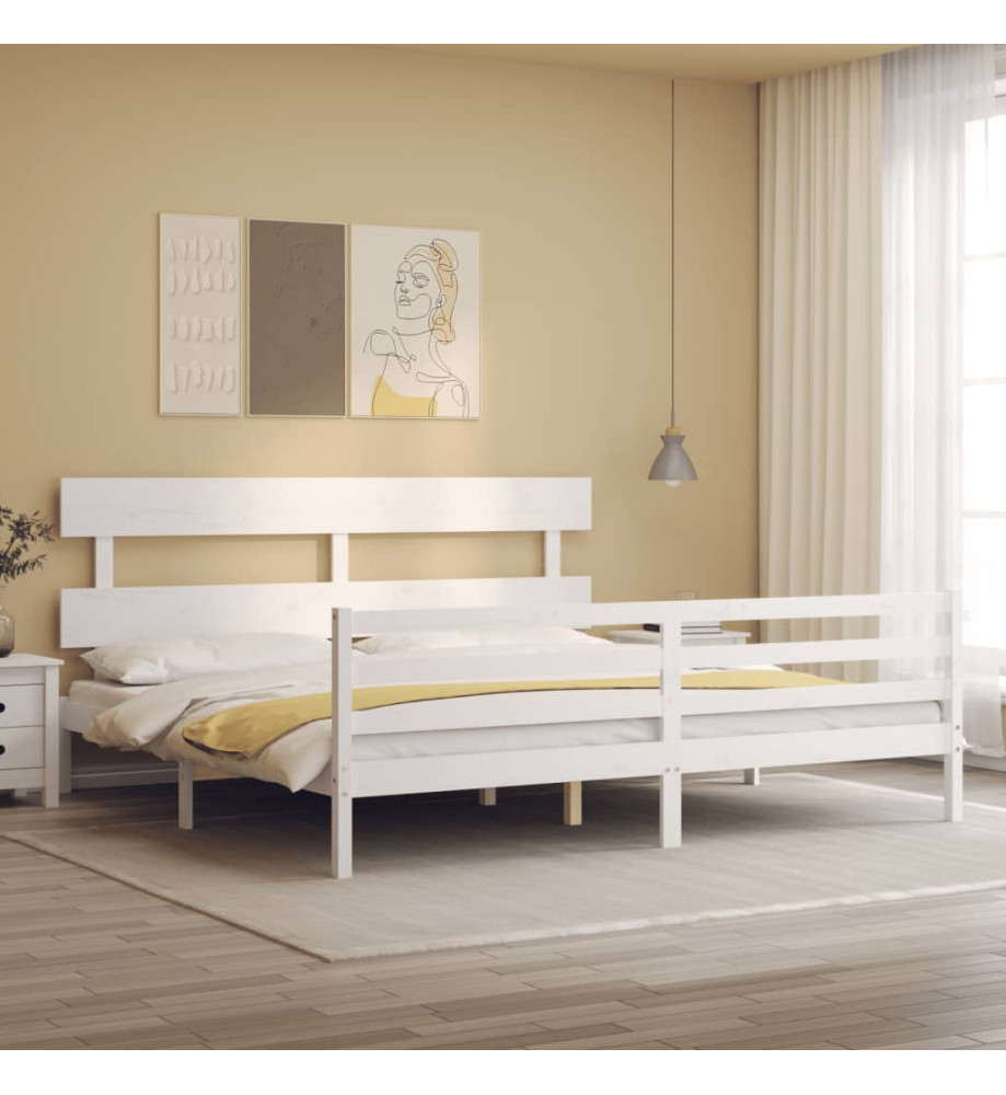 Cadre de lit avec tête de lit blanc 200x200 cm bois massif Cadre de lit avec tête de lit blanc 200x200 cm bois massif
