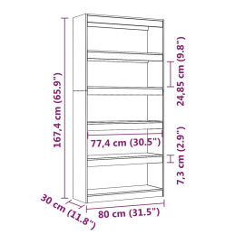 Bibliothèque/Séparateur de pièce Marron miel 80x30x167,4 cm Pin