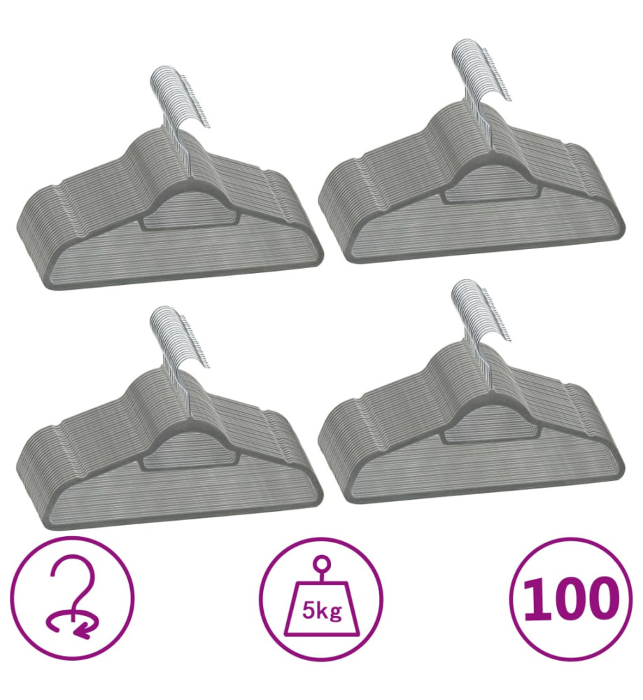 Cintres antidérapants 100 pcs Gris Velours