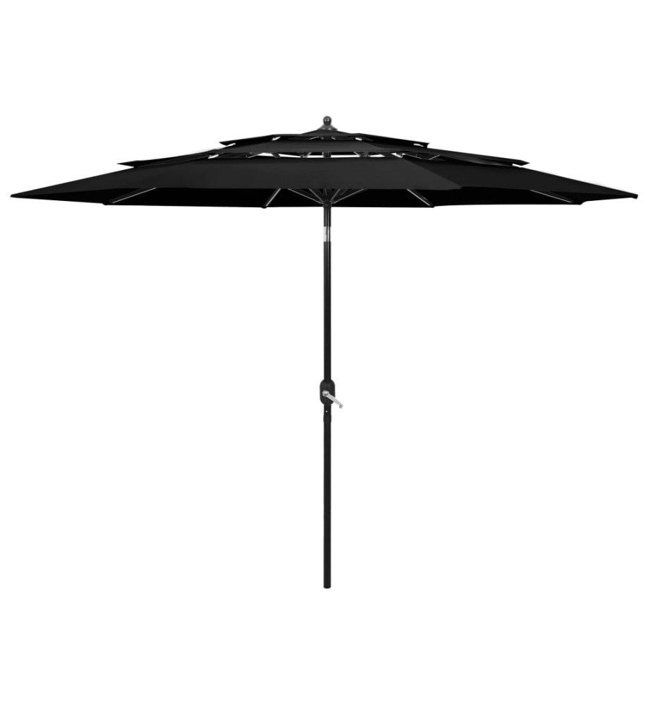 Parasol à 3 niveaux avec mât en aluminium Noir 3 m