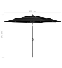 Parasol à 3 niveaux avec mât en aluminium Noir 3 m