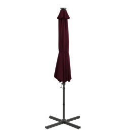 Parasol déporté avec mât et lumières LED Rouge bordeaux 300 cm