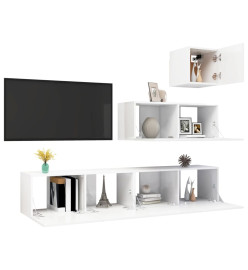 Ensemble de meuble TV 4 pcs Blanc brillant Aggloméré