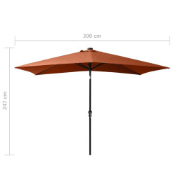 Parasol avec LED et mât en acier Terre cuite 2x3 m