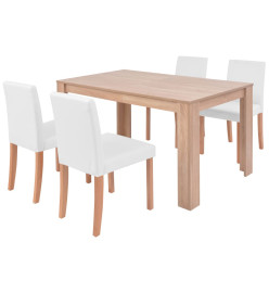 Table et chaises 5 pcs Cuir synthétique Chêne Couleur crème