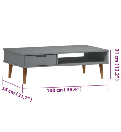 Table basse MOLDE Gris 100x55x31 cm Bois de pin massif