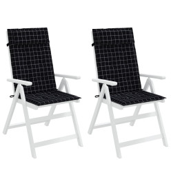 Coussins de chaise à dossier haut lot de 2 carreaux noir