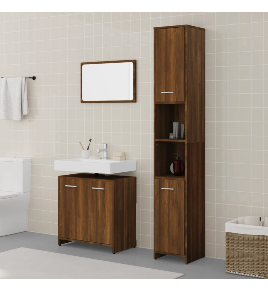 Ensemble de meubles de salle de bain 3 pcs Chêne marron