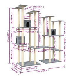 Arbre à chat avec griffoirs en sisal Gris clair 174 cm