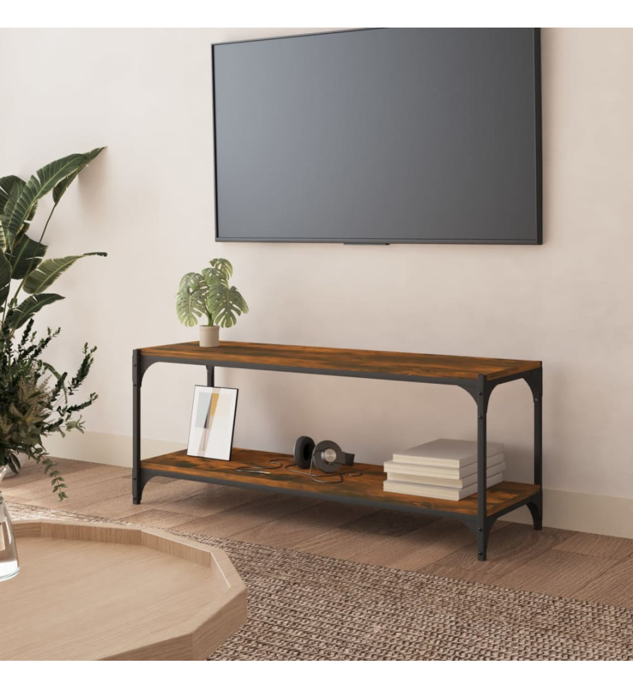 Meuble TV Chêne fumé 100x33x41 cm Bois d'ingénierie et acier