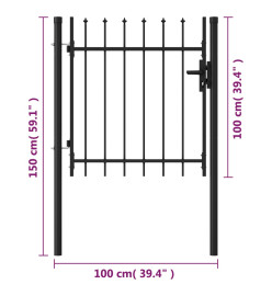 Portillon simple porte avec dessus à pointe Acier 1x1 m Noir